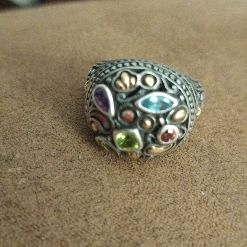 🔥Vintage Samuel Benham Sterling Silver 18 K gold W/Real Gemstones Cocktail Ring - Picture 2 of 11